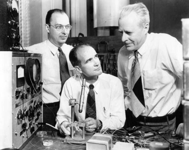 John Bardeen, Walter Brattain, and William Shockley in 1948